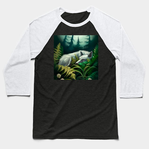 White wolf among the ferns Baseball T-Shirt by Katrin Moth